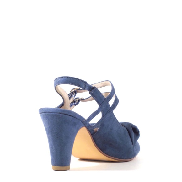 Chelsea Crew Blue Suede Peep Toe Bow Lady Heels - 38 - Picture 4 of 4